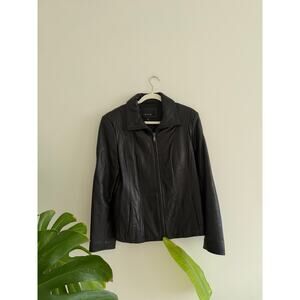 jones new york black leather jacket | sz large